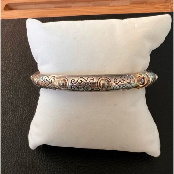 BRIGHTON Aires Hinged Bangle Two Tone Gold & Silver Plated Etched Magnetic Clasp - Picture 3 of 13